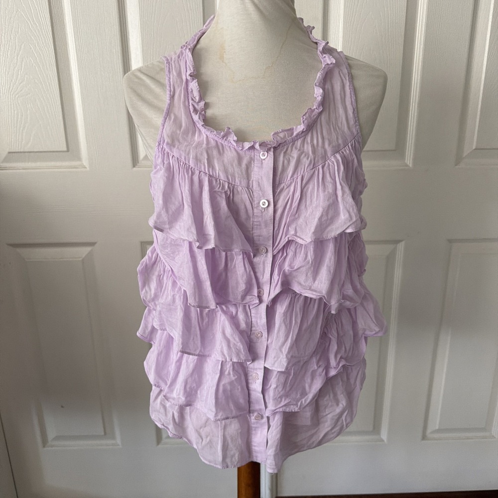 Timing Fairycore Lilac Tiered Ruffle Button Down Top Med Pastel Y2K Coquette